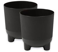 PECZEKO Lot de 2 pots de fleurs mats avec pieds - Pot décoratif pour grandes et petites plantes - Noir - Diamètre : 18 cm