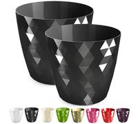 PECZEKO Pot de Fleurs Brillant en Plastique, Décoratif pour Grandes et Petites Fleurs, Lot de 2 Pots à Herbes, Noir, ø 18 cm