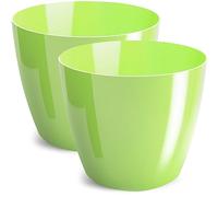 PECZEKO Pot de Fleurs Brillant en Plastique, Décoratif pour Grandes et Petites Plantes, Lot de 2, à Herbes, (2 Pièces), Vert Pastel, ø 18 cm