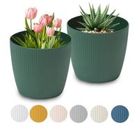 PECZEKO Pots de Fleurs Mat Pots de Plantes Ronds en Plastique durables - 2 pièces (Vert, ø 26 cm)