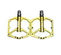Pedale Velo Marchepied antidérapant CNC en Alliage d'aluminium 9/16" for vélo de Route et Fixie, pédales VTT à 3 roulements(Gold)