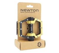 Pedale vtt - bmx newton alu noir - or 9-16"" a roulement etanche avec picots argent (paire)