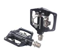 Pedale VTT Pédales automatiques VTT autobloquantes en Alliage d'aluminium CNC roulement du Double Plate-Forme Plate pédale de vélo de Montagne(Black)