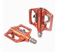 Pedale VTT Pédales automatiques VTT autobloquantes en Alliage d'aluminium CNC roulement du Double Plate-Forme Plate pédale de vélo de Montagne(Orange)