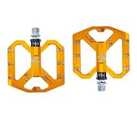 Pedale VTT Pédales de vélo de Montagne ultraléger à Pied Plat VTT CNC Aluminium Scellé scellé 3 Pouilles de vélo antidérapantes Pièces de vélos(Golden)