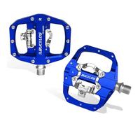 Pedale VTT Pédales VTT Pédale de vélo à Double Fonction Plate-Forme Plate VTT Ajustement verrouillé Pédale de vélo de Montagne antidérapante avec cale(Blue Pedal)
