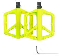 Pédales de vélo à filetage de 9/16 pouces avec plaque large fabriquées en nylon et fibre de verre avec deux roulements scellés DU et broches antidérapantes pour un meilleur contrôle (jaune)