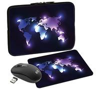 PEDEA Housse de Protection Design pour Ordinateur Portable jusqu'à 15,6" (39,6 cm) avec Tapis de Souris et Souris sans Fil Dark World