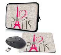 PEDEA Housse de Protection Design pour Ordinateur Portable jusqu'à 15,6" avec Tapis de Souris et Souris sans Fil Paris 2