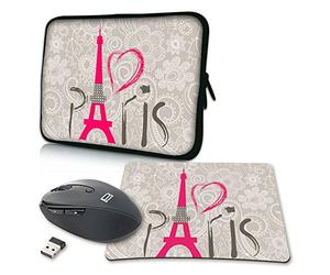 PEDEA Housse de Protection Design pour Ordinateur Portable jusqu'à 15,6" avec Tapis de Souris et Souris sans Fil Paris 2