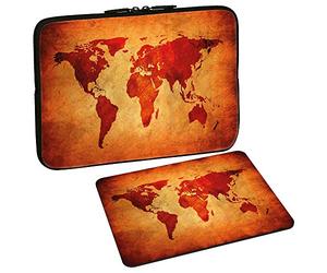 PEDEA Motif Housse de Protection pour Ordinateur Portable jusqu'à 39,6 cm avec Tapis de Souris, Grenouille Vert, Brown Global Map, 15.6 inch with Mouse Pad