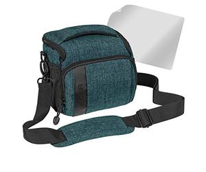 PEDEA SLR Sac à bandoulière avec protection d'écran pour Olympus E-M10, E-M5 Mark II, Pen E-PL8 E-PL9 / Canon EOS M50 / Nikon D5600 / D7500 / Panasonic Lumix DMC G9 G81 GX8 GX80 Bleu pétrole