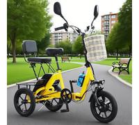 pedenencelia 14in Foldable Electric Tricycle for Adults/Electric Cargo Tricycle - 350w Motor, Foldable Design, 48v Battery, 3 Modes, for Commuting & Shopping Yellow