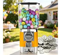 pedenencelia Distributeur Automatique, Machine à Gommes Commerciale à Pièces de Grande Capacité (220 x 32mm), Personnalisable pour Une Taille Unique de 1-1,38", avec 100 Capsules et 50 Jetons Yellow