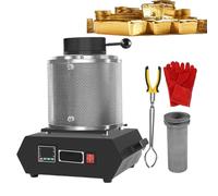 pedenencelia Four Fusion d'or Électrique 1500w,avec Filet Isolant,Machine Fusion Métaux Numérique,Affichage Température LED,avec Creuse Graphite,Gants Isolants Thermiquement,Pinces Creuset 3kg-Black