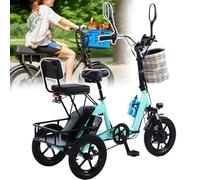 pedenencelia Tricycle Électrique Pliable De 14 Pouces pour Adultes, Batterie Amovible 48 V/18,2 Ah, Porte-Bagages Avant Et Grand Porte-Bagages Arrière, Tricycle Cargo Électrique pour Seniors Green