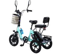 pedenencelia Tricycle Électrique Pliable pour Adultes, Tricycle Électrique À Trois Roues 14 Pouces avec Siège Passager/Grand Panier, Vélo Pliable, Batterie 48 V, Charge 135 Kg Green