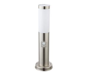 Pedestal light E27 floor lamp garden outdoor light motion detector, weatherproof IP44, sensor, stainless steel silver opal, 1x E27 socket, DxH 7.6x45cm