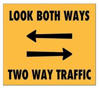 Pedestrian Warning Two Way Street Arrow Sign 12x8 Inch