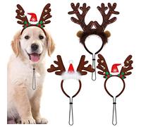 Pedgot Lot de 3 Bandeaux de Noël pour Animaux de Compagnie avec Boucles à Cheveux en Forme de Bois de Renne Marron