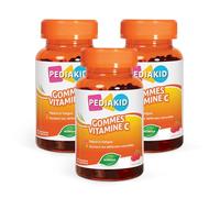 PEDIAKID - Gommes Vitamine C - Formule Naturelle au Délicieux Arôme de Cerise - Contribue à Réduire la Fatigue - Soutient le Métabolisme Énergétique et les Défenses de l'Organisme -Lot de 3 piluliers