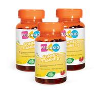 PEDIAKID - Gommes Vitamine D3 - Renforcement des défenses naturelles - Croissance & résistance - Dès 3 ans - Goût Fraise - Couvre 100% des apports journaliers recommandés - Lot de 2 Piluliers