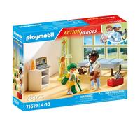 Playmobil 71619 Pédiatre avec Enfant - Action Heroes - Comprend Deux Personnages, Une Chaise Longue, des Bandages, des pansements et Un Ours en Peluche pour Les réconforter - Dès 4 Ans