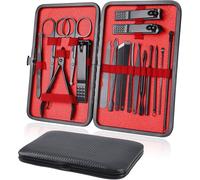Pedicure Manicure Kit,18pcs Professional Nail Clippers Set,Stainless Steel Cuticle Cutter,Pedicure Manicure Kit With Travel Box And Exquisite Home (Black)