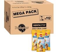 PEDIGREE DENTASTIX 112 Bâtonnets à Mâcher Pour Grand Chiens 25kg+, 16 Sachets de 7, Saveur Poulet et Bœuf, Détartrage Dentaire Chien, Soins Dentaires Pour Chien
