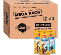 PEDIGREE DENTASTIX 112 Bâtonnets à Mâcher pour Moyen Chien 10-25kg, 16 Sachets de 7, Saveur Poulet et Bœuf, Détartrage Dentaire Chien, Soins Dentaires pour Chien