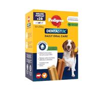PEDIGREE DENTASTIX 112 Bâtonnets à Mâcher pour Moyen Chien 10-25kg, 4 Boîtes de 28, Saveur Poulet et Bœuf, Détartrage Dentaire Chien, Soins Dentaires pour Chien