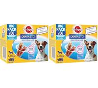 PEDIGREE DENTASTIX 56 Bâtonnets à Mâcher pour Petits Chiens 5-10kg, 8 Sachets de 7, Saveur Poulet et Bœuf, Détartrage Dentaire Chien, Soins Dentaires pour Chien (Lot de 2)