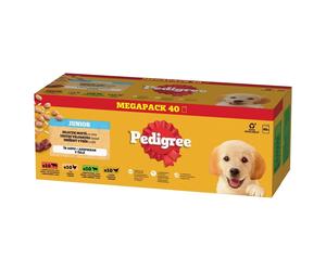 PEDIGREE Junior Choix de Saveurs avec riz sachets 40x100 g nourriture humide complète pour chiots morceaux avec un mélange de bœuf et de foie et riz, avec poulet et riz, avec un mélange d'agneau et de