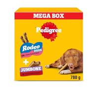 PEDIGREE MEGA BOX Mix de Friandises Pour Chien, 24 Sticks Rodeo Duo + 4 Os à Mâcher Jumbone, Boîte de 780g, Récompenses Pour Chien, Idéales pour le Dressage et l'Éducation