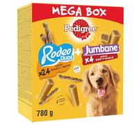 PEDIGREE MEGA BOX Mix de Friandises Pour Chien, 24 Sticks Rodeo Duo + 4 Os à Mâcher Jumbone, Boîte de 780g, Récompenses Pour Chien, Idéales pour le Dressage et l'Éducation