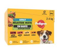PEDIGREE Repas pour Chien en Sauce, 48 Repas en Sachets Fraîcheur pour Chiens Adultes (2 Packs de 24x100g), Riche en Poulet, Dinde, Bœuf & Agneau, Nourriture pour Chien Humide & Équilibrée