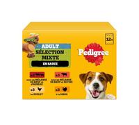 PEDIGREE Repas pour Chien en Sauce, 48 Repas en Sachets Fraîcheur pour Chiens Adultes (4 Packs de 12x100g), Riche en Poulet, Dinde, Bœuf & Agneau, Nourriture pour Chien Humide & Équilibrée