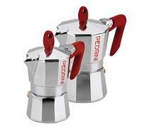 PEDRINI Lot de 2 cafetières moka pour expresso, capacité 1 tasse, capacité 3 tasses, alliage d'aluminium EN 601, couleur rouge, design italien