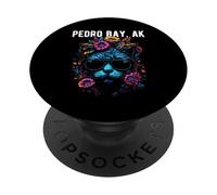 Pedro Bay Alaska Chat Portant des Lunettes de Soleil et des Fleurs PopSockets PopGrip Adhésif
