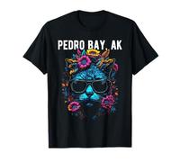 Pedro Bay Alaska Chat Portant des Lunettes de Soleil et des Fleurs T-Shirt