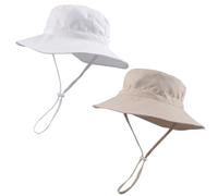 Peecabe Chapeau de soleil d'été pour bébé garçon fille UPF 50+ à large bord chapeau bob réglable pour bébé 0-8 ans, Lot de 2 - Blanc + Beige, 2-8 ans