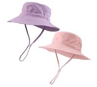 Peecabe Chapeau de soleil d'été pour bébé garçon fille UPF 50+ à large bord chapeau bob réglable pour bébé 0-8 ans, 2 pièces - rose + violet, 2-8 ans