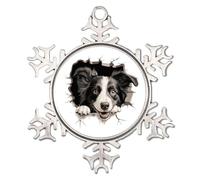 Peeking Border Collie Flocon de neige Ornements ronds pour sapin de Noël Cadeau pour chien, maman, souvenir élégant 3D Art Portrait Chien Cadeau de collection pour les vacances festives Décoration