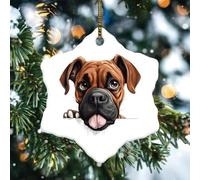 Peeking Boxer Ornement Arbre de Noël Chien et Chat Amoureux Animal Hexagones Cadeau Souvenir Cercle en Céramique Personnalisé Dessin Animé Drôle Chien Souvenir pour les Fêtes Sapin de Noël Décorations