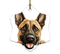 Peeking Décoration de Noël en céramique Motif malinois belge 3D portrait chien flocon de neige souvenir souvenir personnalisé pour décorations de sapin de Noël