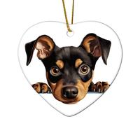 Peeking Décoration de Noël en forme de cœur en céramique à suspendre Motif pinscher allemand Double face pour sapin de Noël