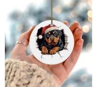 Peeking Rottweiler Décorations de Noël 3D Art Portrait Chien Animaux de compagnie Pendentif en porcelaine Décoration de vacances Souvenir en porcelaine personnalisée pour enfants enfants fille fils