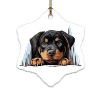 Peeking Rottweiler Décorations de Noël colorées en forme de chien animal flocon de neige en porcelaine souvenir personnalisé pour décorations de fête de Noël