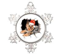 Peeking Yorkshire Terrier Ornements ronds en forme de flocon de neige blanc Décoration d'arbre de Noël Photo Aquarelle Médaille pour chien Cadeau de collection pour décoration intérieure