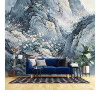 Peel And Stick Wall Mural, Chinese Ink Rock Wild Floral Self Adhesive Wallpaper 180X120Cm(Wxh) Removable Oriental Landscape Wall Mural For Bedroom Living Room Feature Wall Rock Wild Floral 180X120Cm(